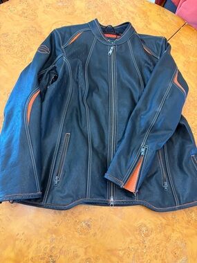 Women’s Harley Davidson Black Leather Jacket with Orange Accents NWT